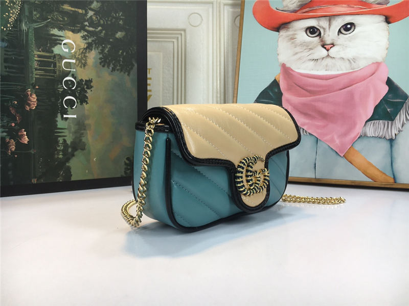 GG Marmont Super Mini Bag 476433 Butter/Blue Mid