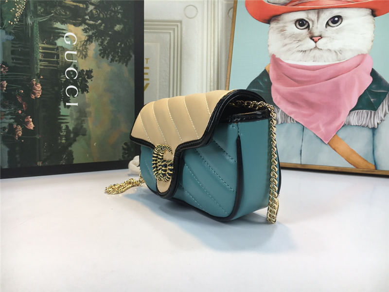 GG Marmont Super Mini Bag 476433 Butter/Blue Mid