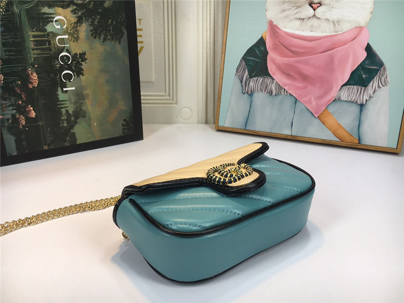 GG Marmont Super Mini Bag 476433 Butter/Blue Mid