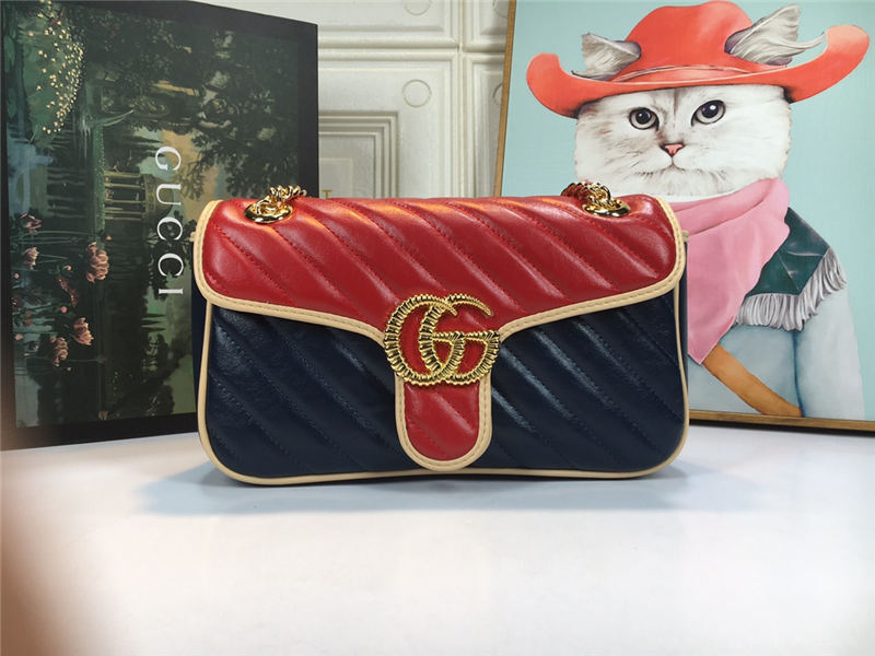 GG Marmont Small Shoulder Bag Blue/Red Mid