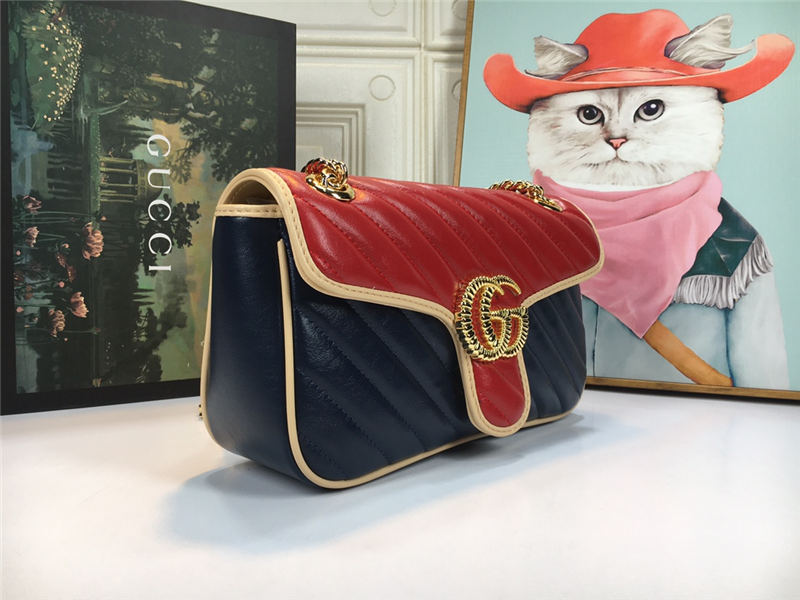 GG Marmont Small Shoulder Bag Blue/Red Mid