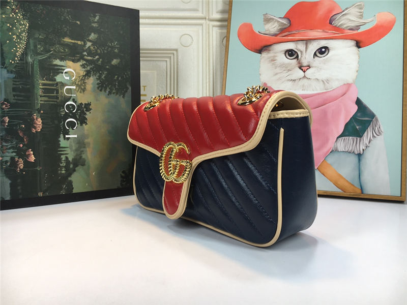 GG Marmont Small Shoulder Bag Blue/Red Mid