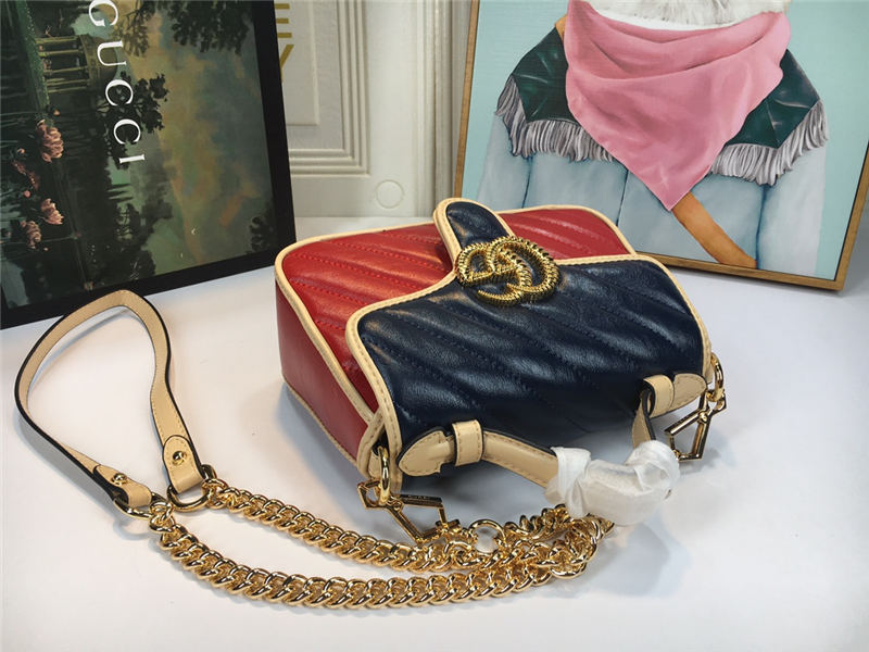 GG Marmont Mini Top Handle Bag Blue/Red Mid