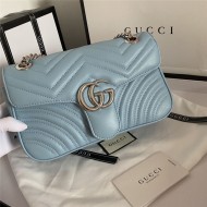 GG Marmont Small Shoulder Bag 443497 Sky Blue Silver-Metal Mid