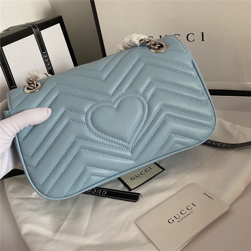 GG Marmont Small Shoulder Bag 443497 Sky Blue Silver-Metal Mid