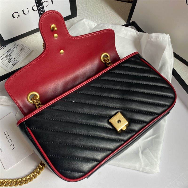 GG Marmont Small Shoulder Bag Black/Red Mid