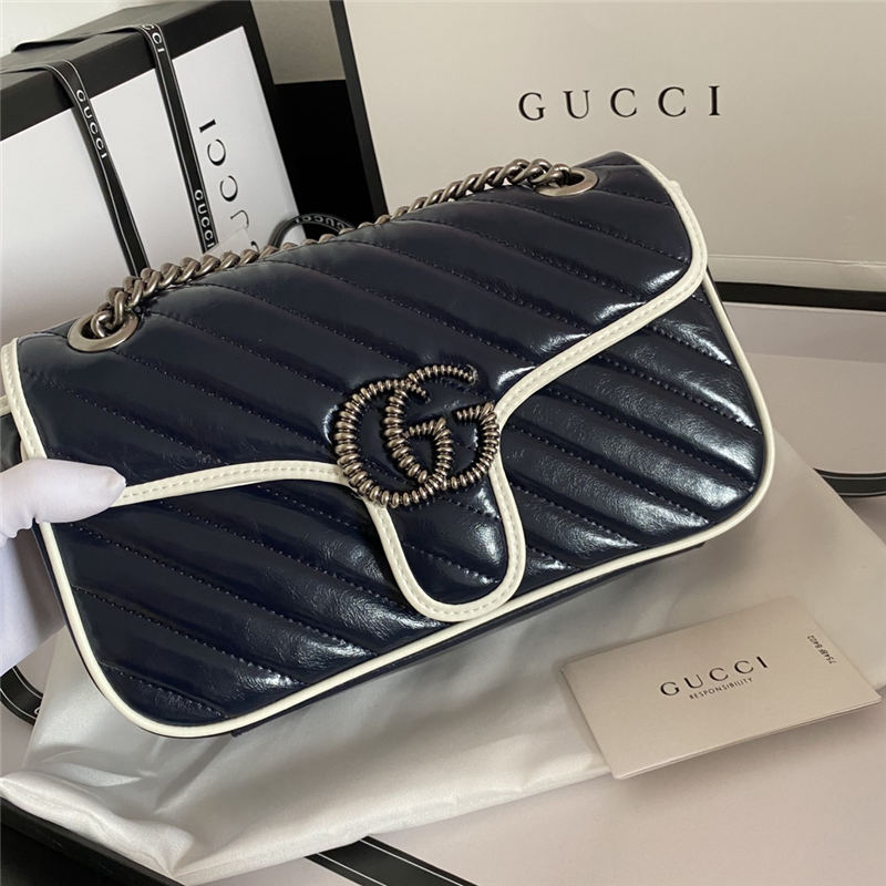 GG Marmont Small Shoulder Bag Shiny Navy Mid