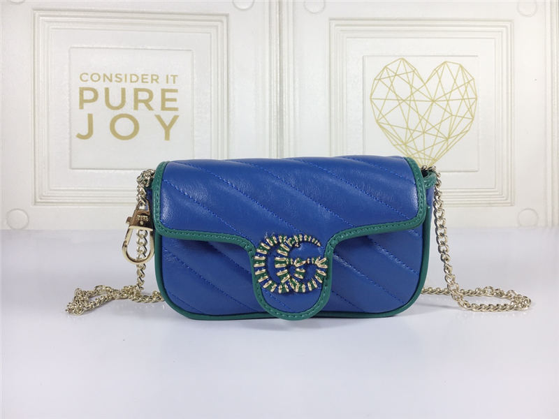 GG Marmont Super Mini Bag 476433 Blue Mid