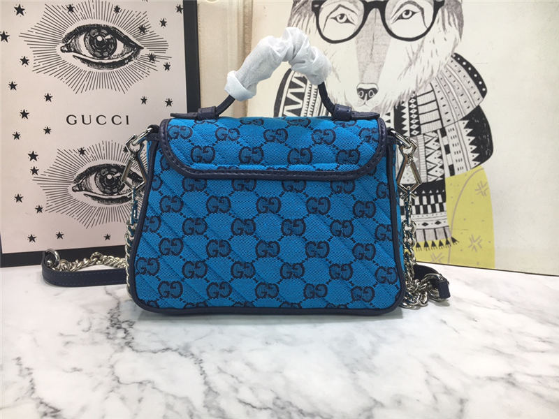 GG Marmont Multicolor Mini Top Handle Bag Blue Mid