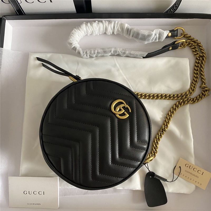 GG Marmont Mini round Shoulder Bag Black Mid