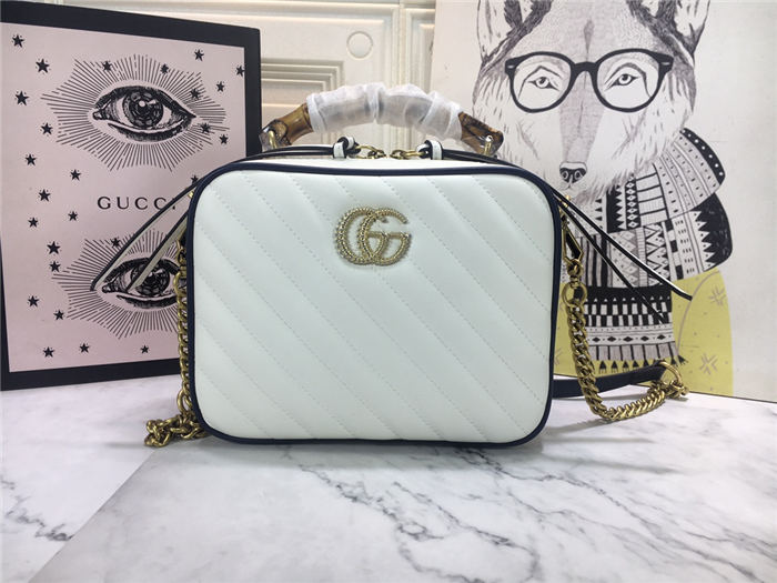 GG Marmont Small Shoulder Bag with Bamboo White Mid