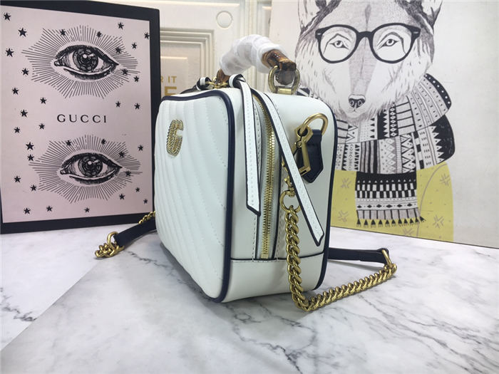 GG Marmont Small Shoulder Bag with Bamboo White Mid