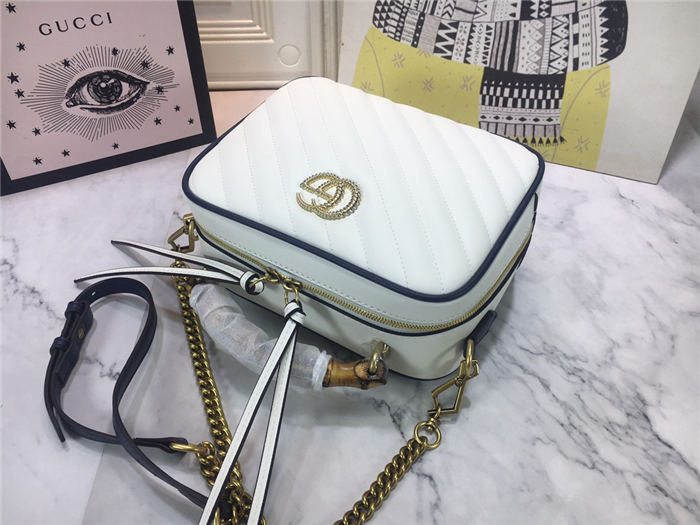 GG Marmont Small Shoulder Bag with Bamboo White Mid