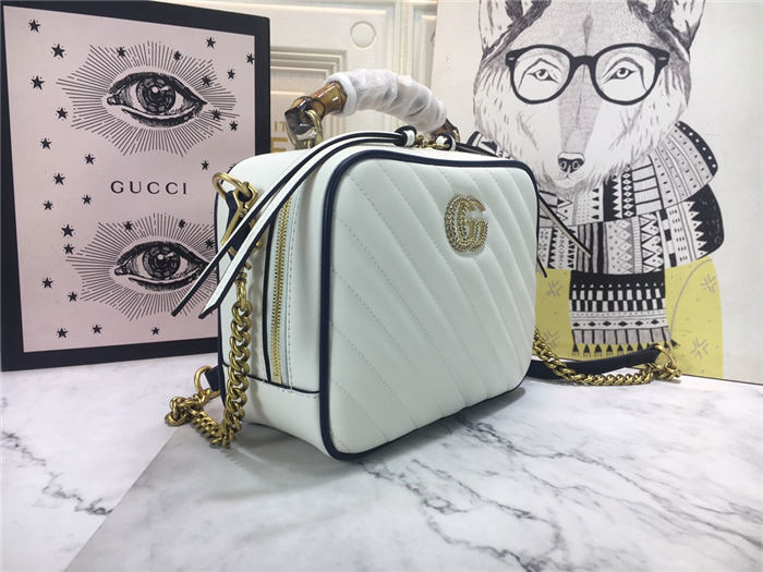 GG Marmont Small Shoulder Bag with Bamboo White Mid