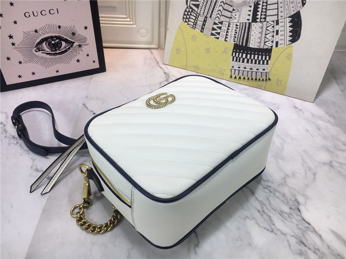 GG Marmont Small Shoulder Bag with Bamboo White Mid