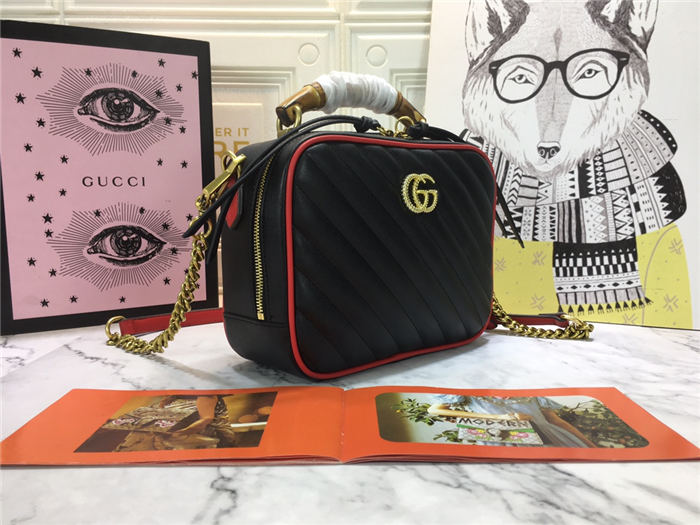 GG Marmont Small Shoulder Bag with Bamboo Black Mid