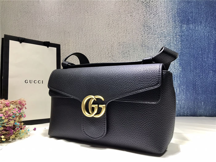 GG Marmont Medium Shoulder Bag Calfskin Black Mid