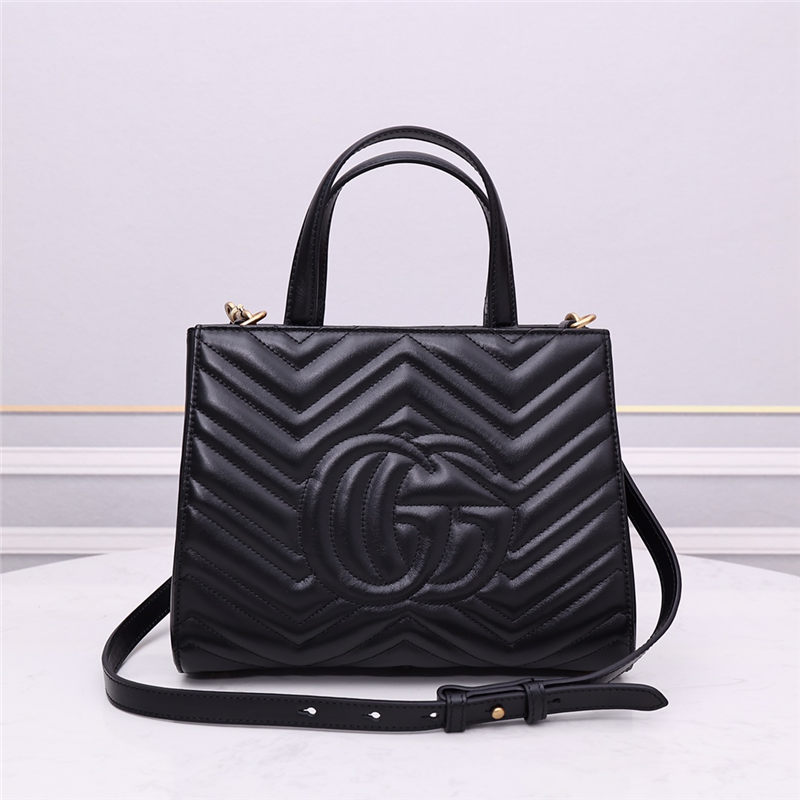 Gucci GG Marmont 2Way Handbag Tote Black Leather High