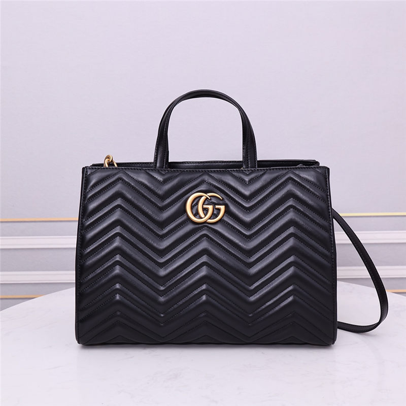 Gucci GG Marmont medium matelassé top handle bag  Black Leather High