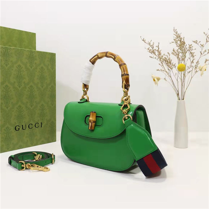 Gucci Bamboo 1947 small top handle bag Green Leather 675797 High