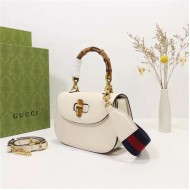 Gucci Bamboo 1947 small top handle bag White Leather 675797 High