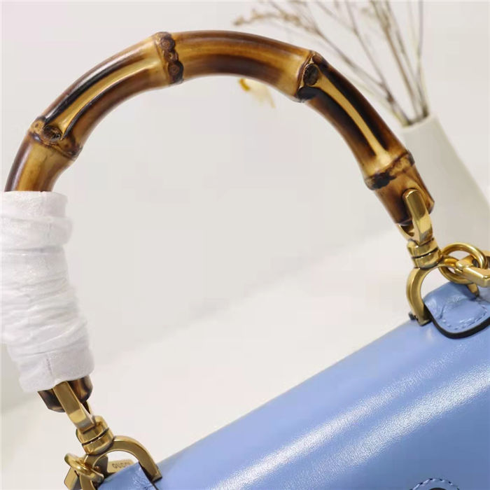 Gucci Bamboo 1947 small top handle bag Blue Leather 675797 High