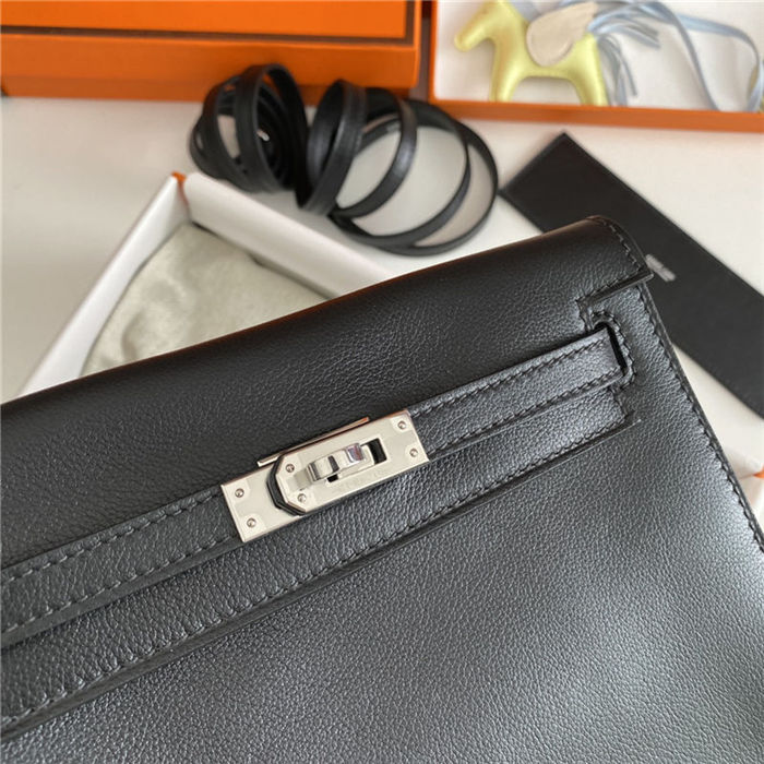 Hermes Kelly Danse 22cm Evercolor WAX Black Silver Metal High