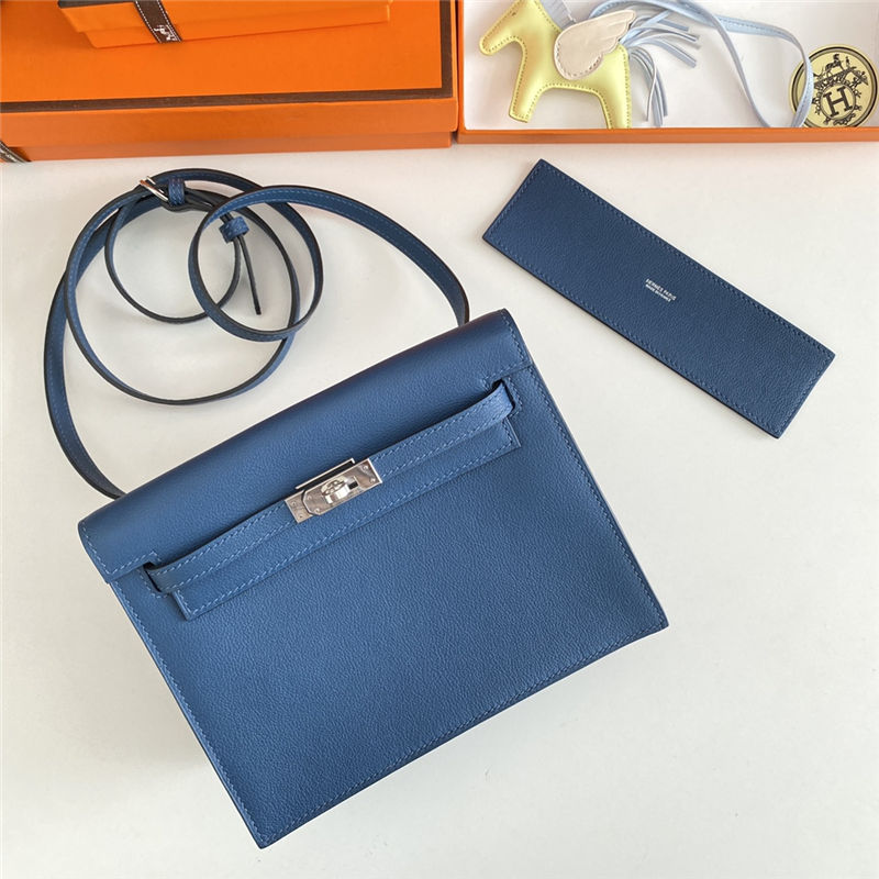 Hermes Kelly Danse 22cm Evercolor WAX Deep Bleu Silver Metal High