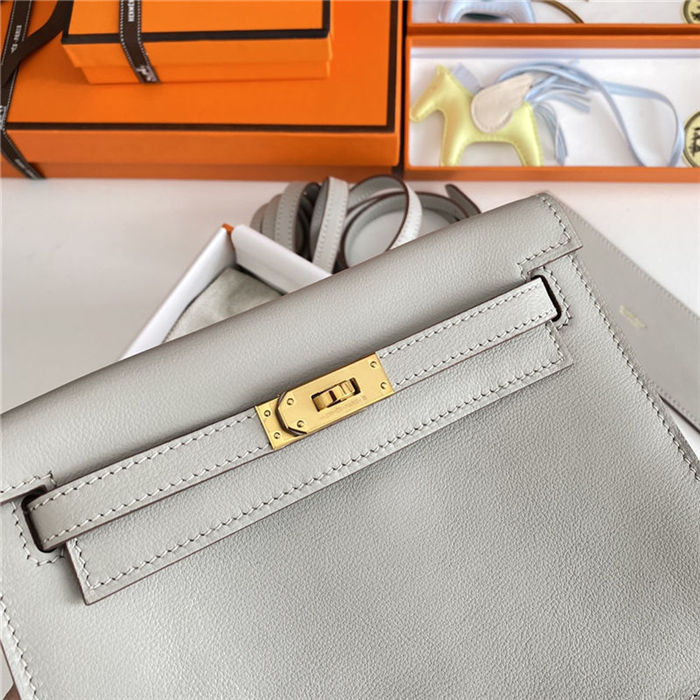 Hermes Kelly Danse 22cm Evercolor WAX Pearl Gray Gold Metal High