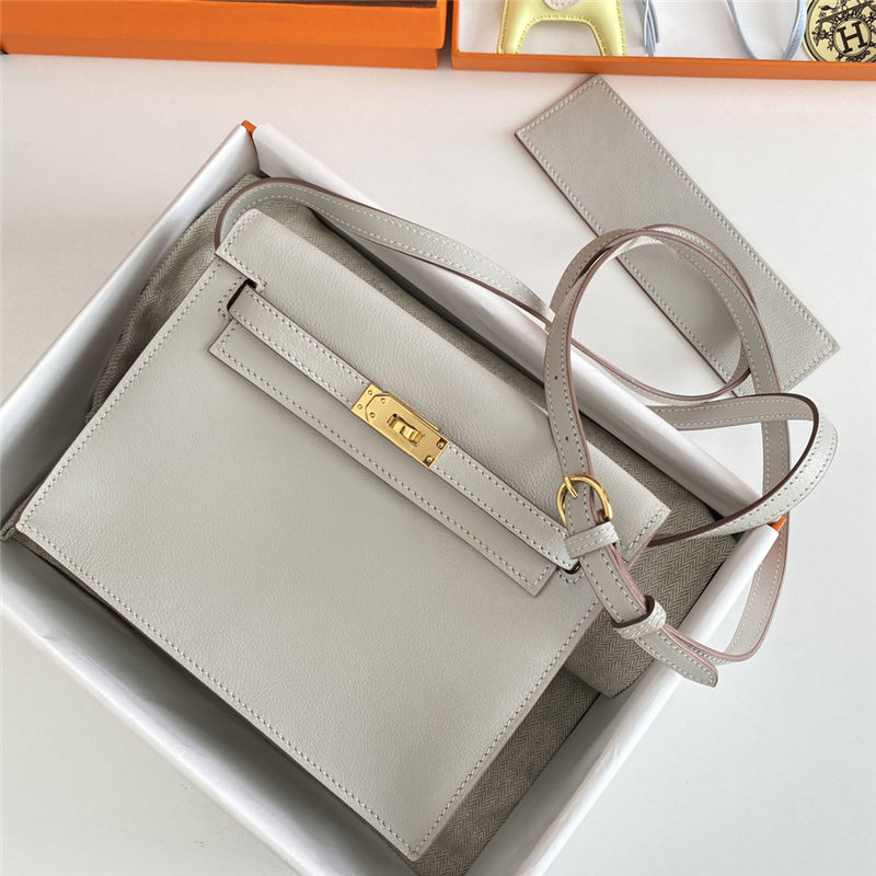 Hermes Kelly Danse 22cm Evercolor WAX Pearl Gray Gold Metal High