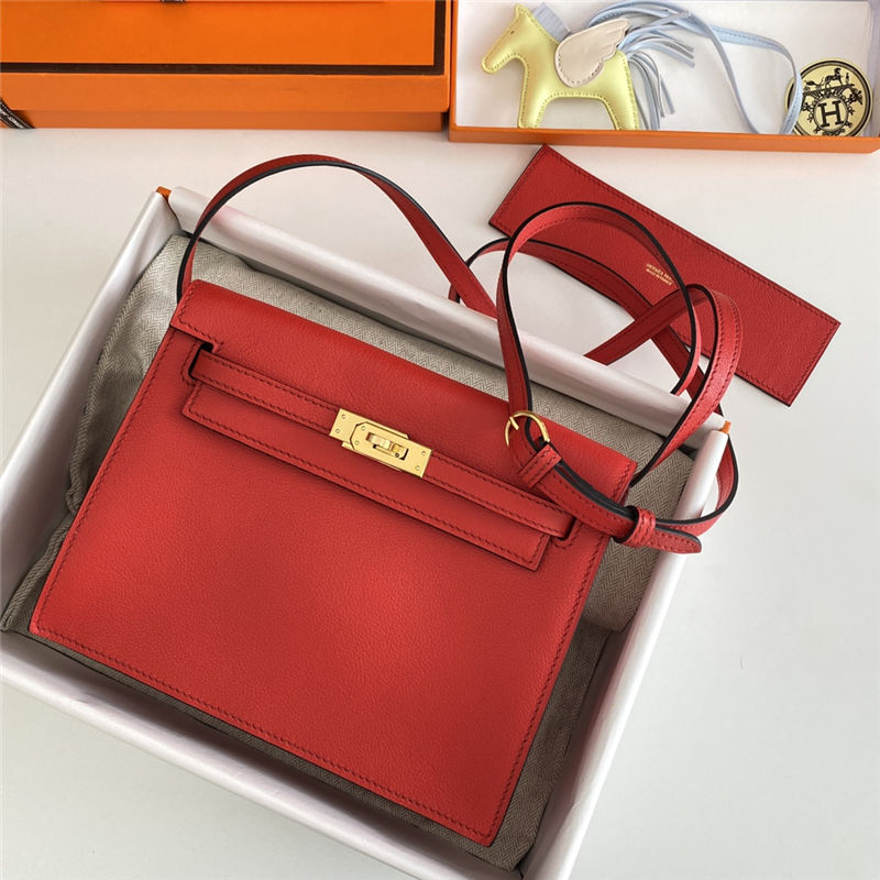 Hermes Kelly Danse 22cm Evercolor WAX Red Gold Metal High