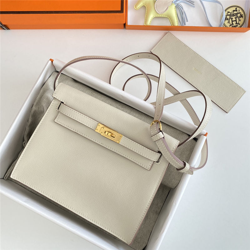 Hermes Kelly Danse 22cm Evercolor WAX Craie Gold Metal High