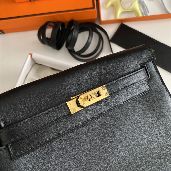 Hermes Kelly Danse 22cm Evercolor WAX Black Gold Metal High