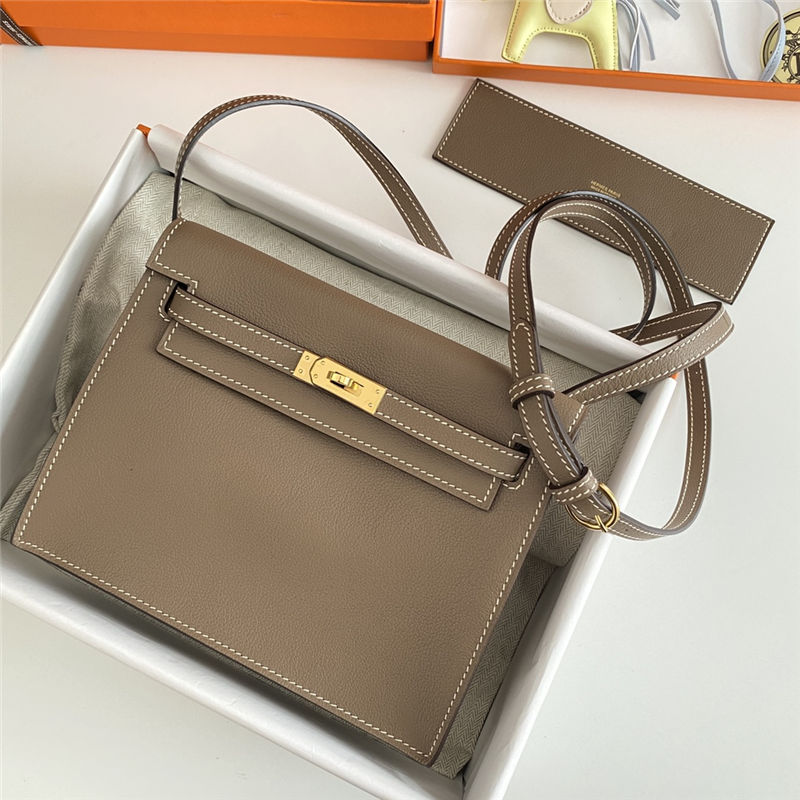 Hermes Kelly Danse 22cm Evercolor WAX Etoupe Gold Metal High