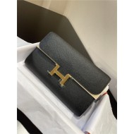 Hermes Constance Long Wallet Epsom Calfskin Gold-Metal In Black High