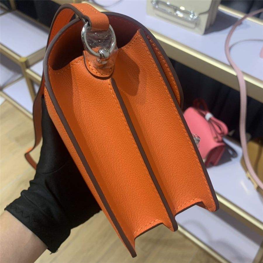 Hermes Roulis 19 bag Evercolor WAX Silver Metal Orange High