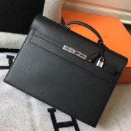 Hermes Kelly Depeche 38 Briefcase In Black Calfskin High