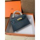 Hermes Kelly Mini II Bag Embossed Crocodile Leather WAX Silver/Gold Metal High