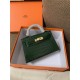 Hermes Kelly Mini II Bag Embossed Crocodile Leather WAX Silver/Gold Metal High