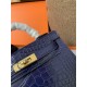 Hermes Kelly Mini II Bag Embossed Crocodile Leather WAX Silver/Gold Metal High