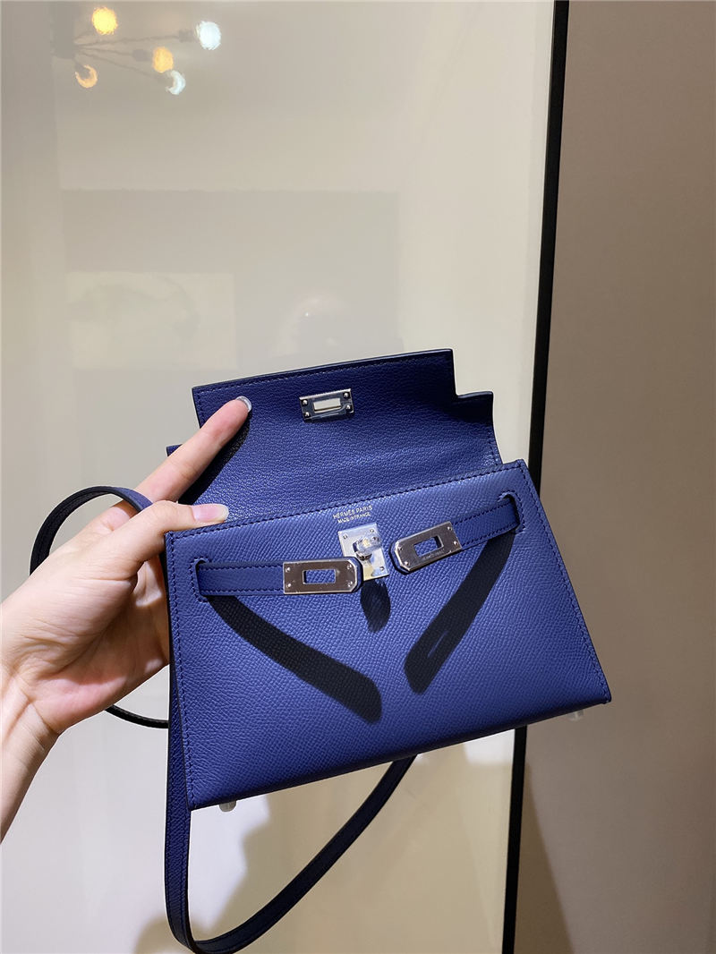 Hermes Kelly Mini II Bag Epsom Leather In Bleu Obscur CTN High