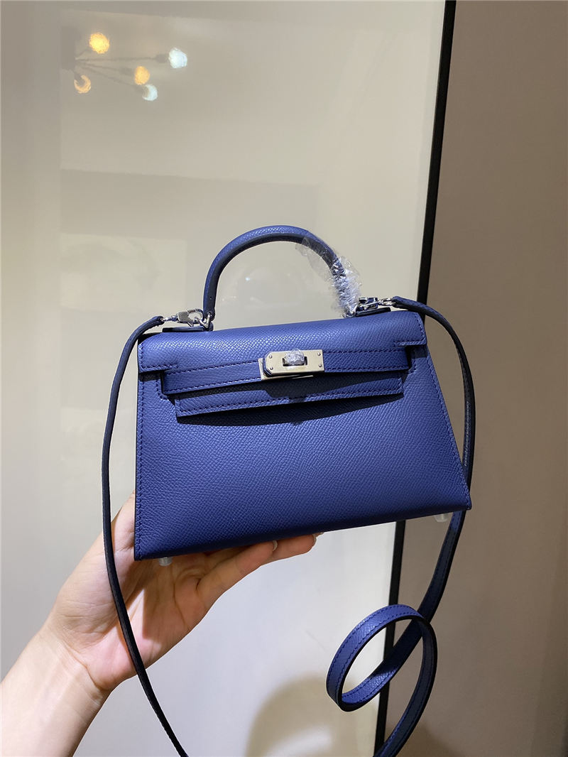 Hermes Kelly Mini II Bag Epsom Leather In Bleu Obscur CTN High