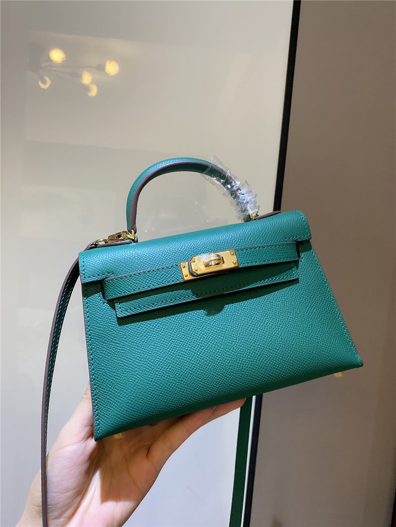 Hermes Kelly Mini II Bag Epsom Leather In Malachite CTN High