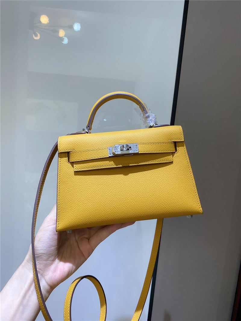 Hermes Kelly Mini II Bag Epsom Leather In Jaune Ambre CTN High