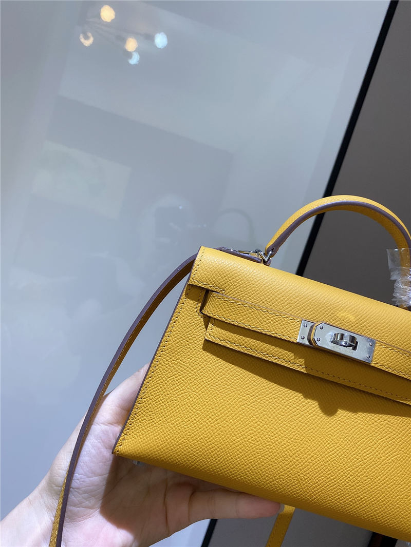 Hermes Kelly Mini II Bag Epsom Leather In Jaune Ambre CTN High