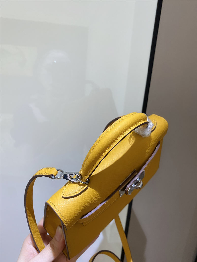 Hermes Kelly Mini II Bag Epsom Leather In Jaune Ambre CTN High