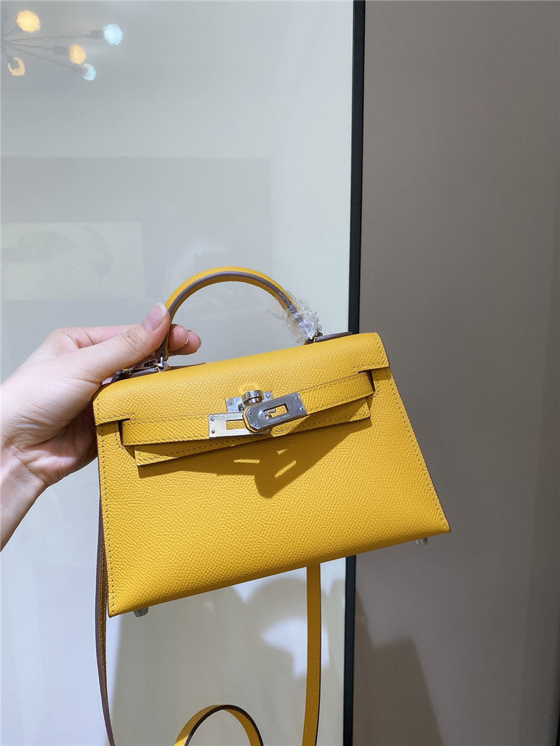 Hermes Kelly Mini II Bag Epsom Leather In Jaune Ambre CTN High