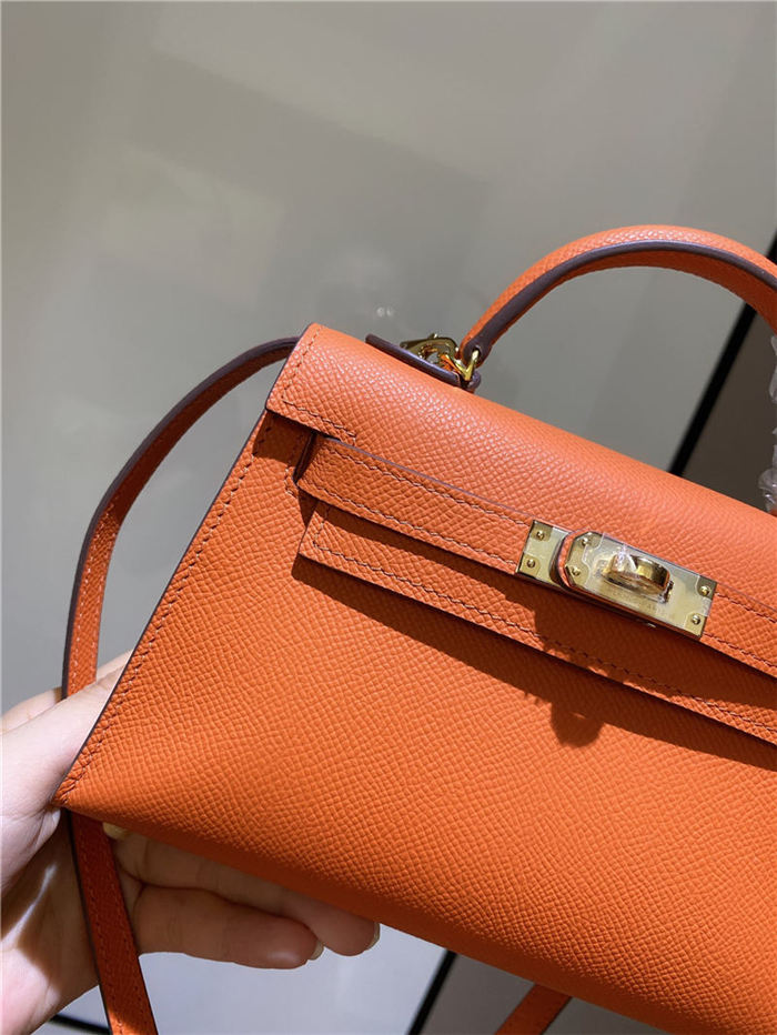 Hermes Kelly Mini II Bag Epsom Leather In Orange CTN High