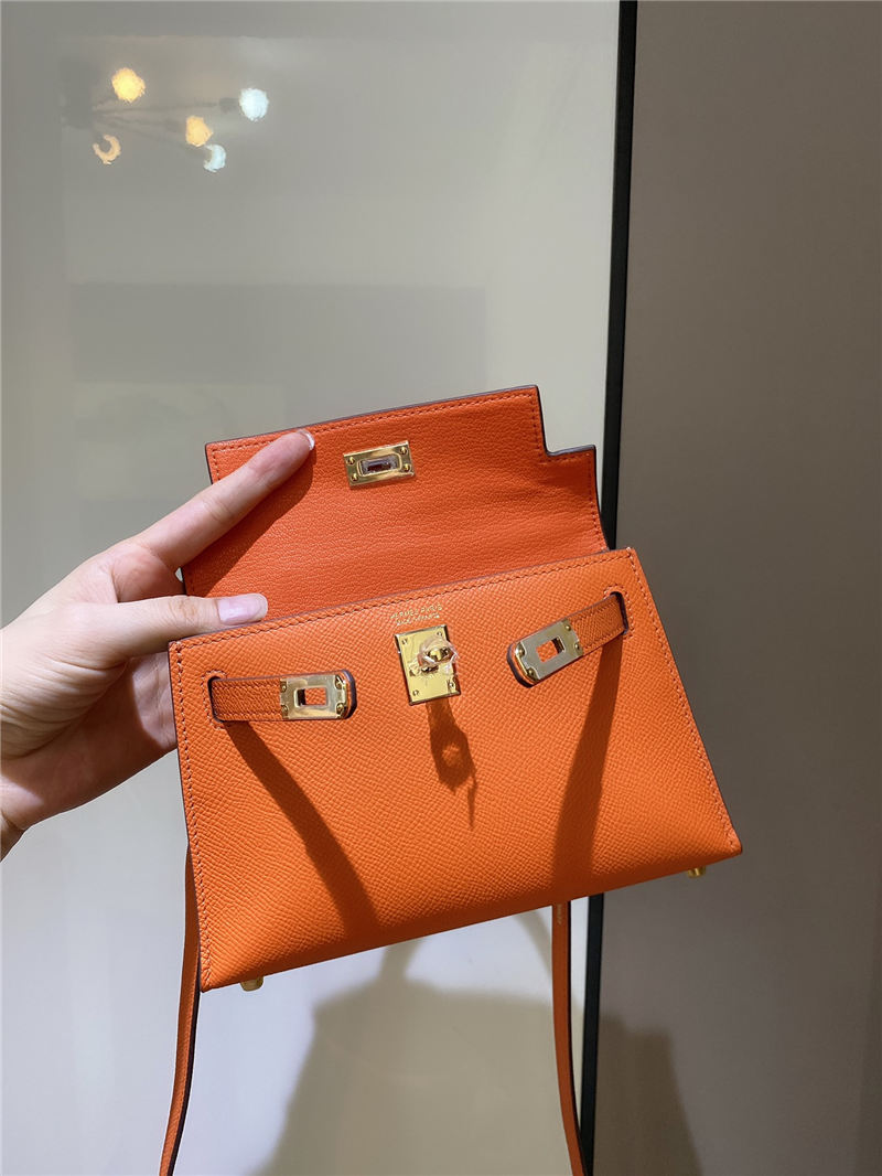 Hermes Kelly Mini II Bag Epsom Leather In Orange CTN High