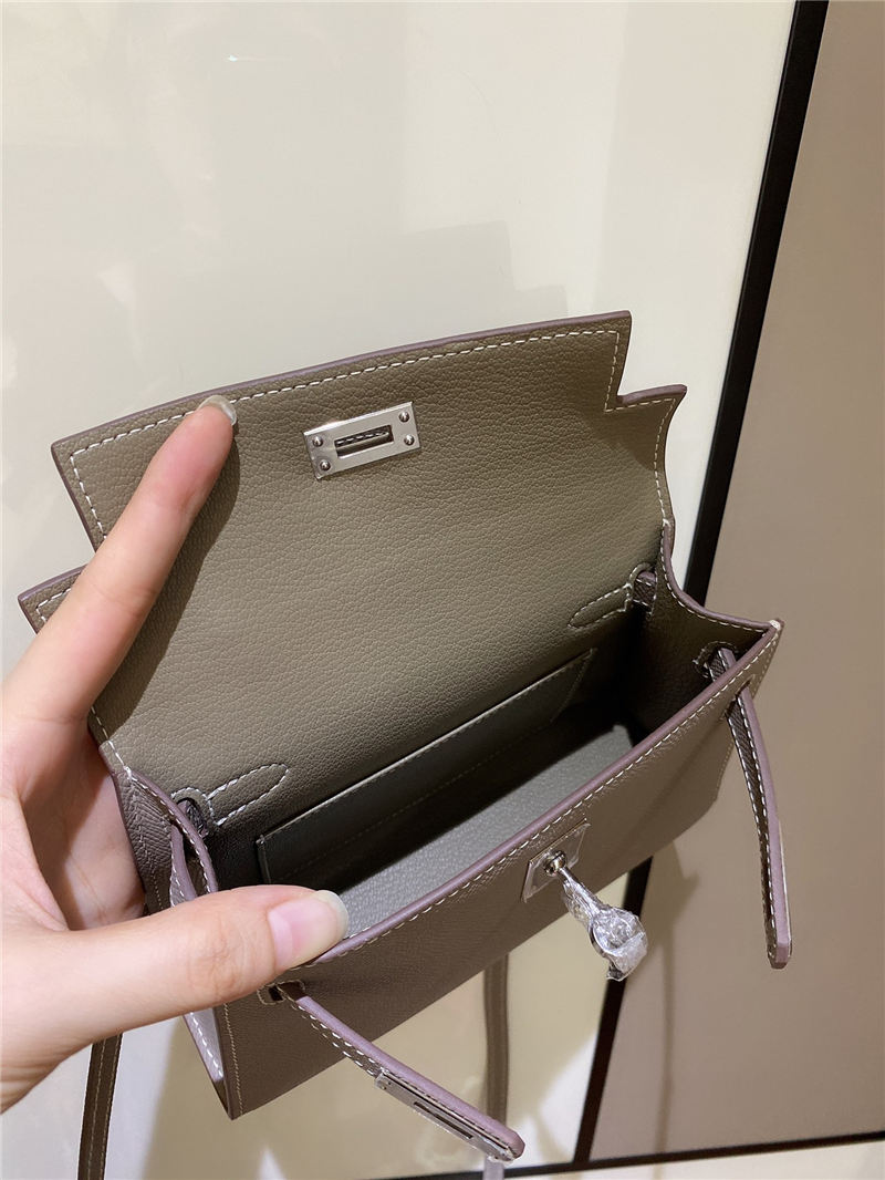 Hermes Kelly Mini II Bag Epsom Leather In Gris Asphalt CTN High